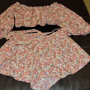 Floral Off-Shoulder Top and Short Set Worn Once Size 2X